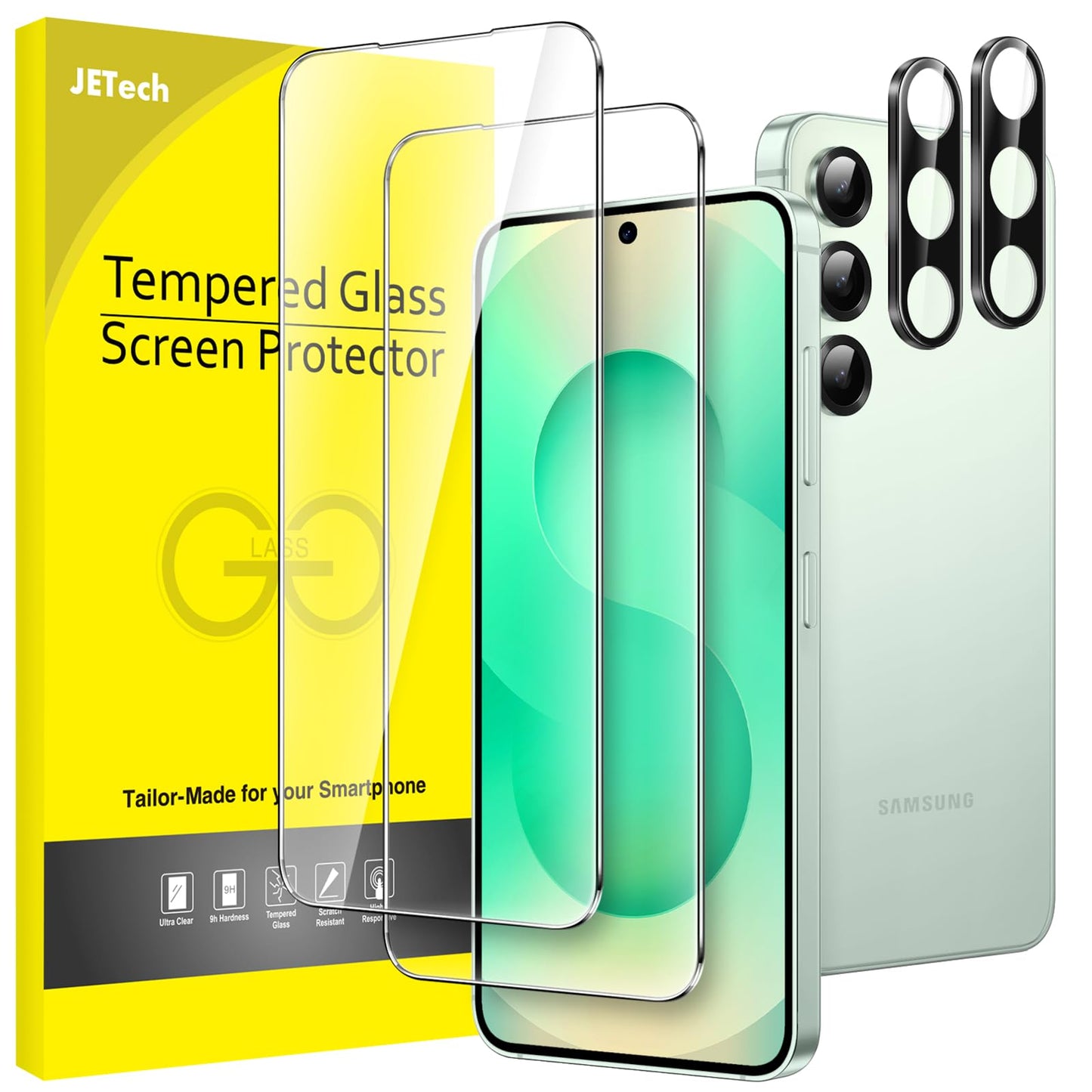 JETech Screen Protector for Samsung Galaxy S25+ / S25 Plus 5G with Camera Lens Protector, Tempered Glass Film, Fingerprint ID Co