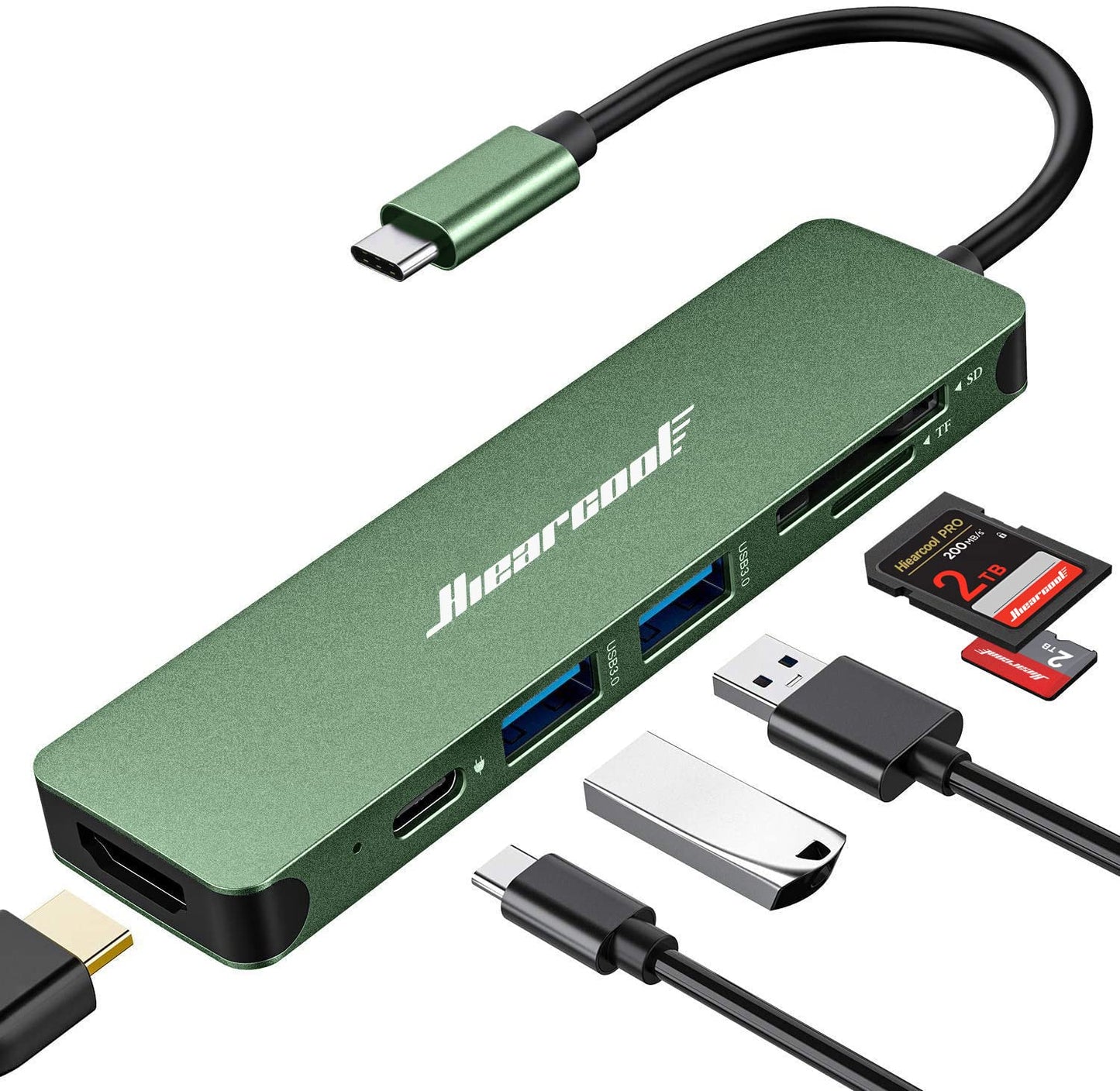 Hiearcool USB C Hub, USB-C Adapter, 7 in 1 USBC to HDMI Multi-Port Adapter Dongle Compatible for Thunderbolt 3 4 MacBook Pro Air