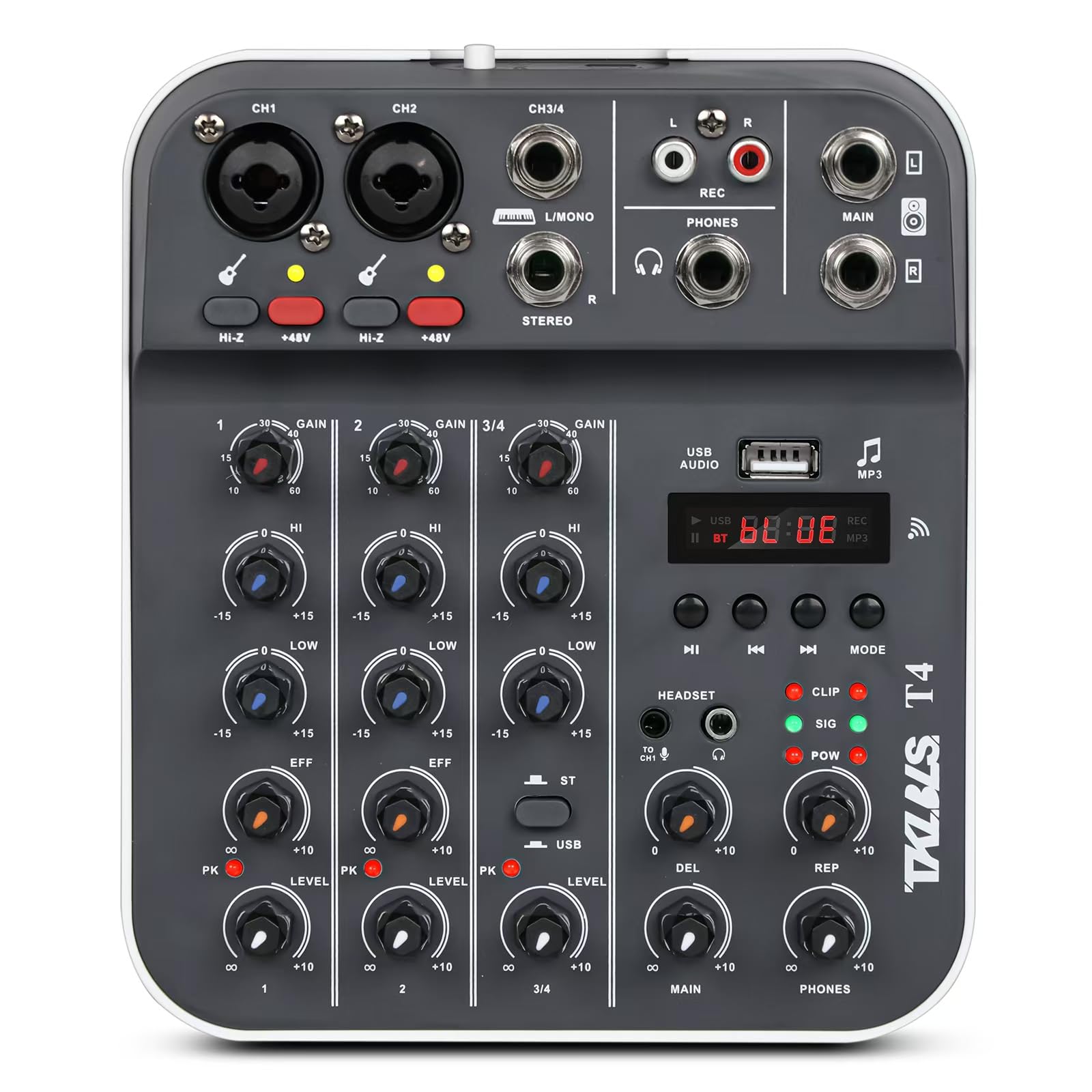 TKLBLS Unpowered Recording Audio Mixers, 6 Channel Sound Board Mixing Console with USB Drive Stereo Input,48V Phantom Digital 99