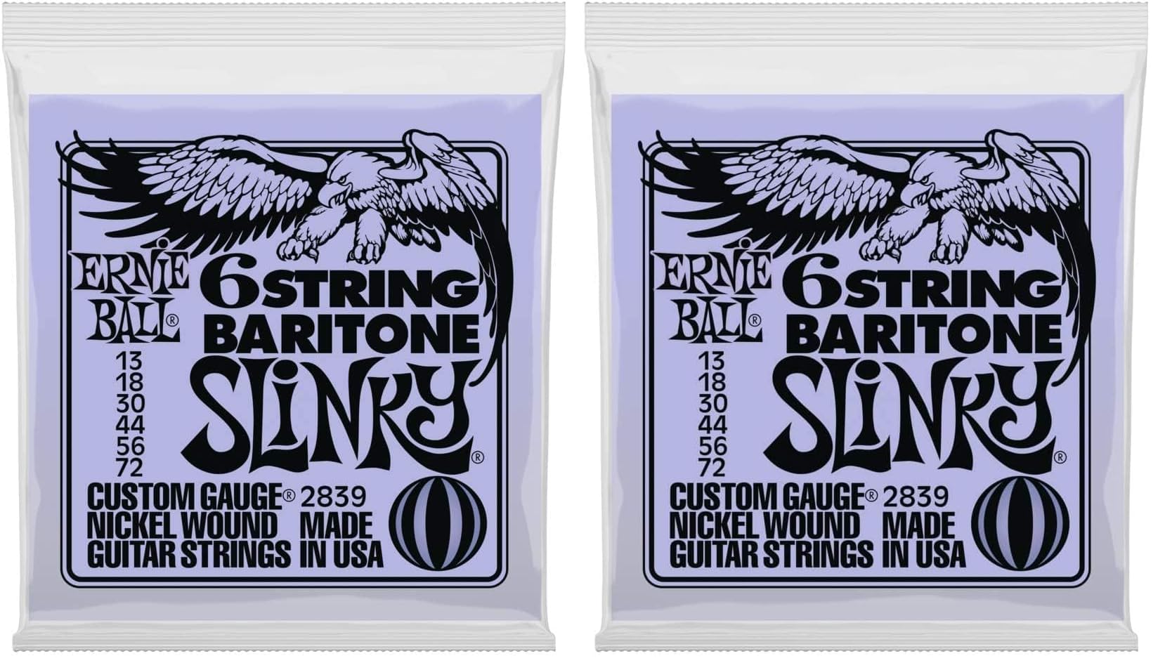 Ernie Ball 6-String Baritone Slinky Nickel Wound Electric Guitar Strings, 13-72 Gauge (P02839) (Pack of 2)