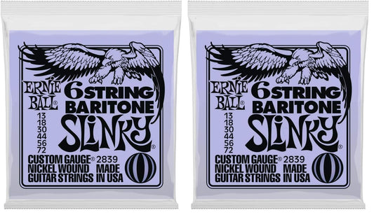 Ernie Ball 6-String Baritone Slinky Nickel Wound Electric Guitar Strings, 13-72 Gauge (P02839) (Pack of 2)