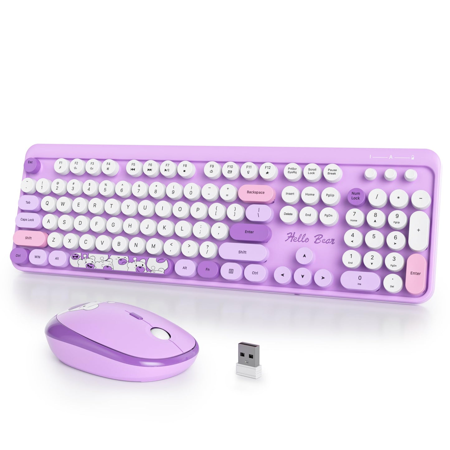 iTastatur Typewriter Wireless Keyboard and Mouse Combo,2.4G Office 104 Keys Full Size Retro Punk Keyboard,Cute Purple Keyboard w