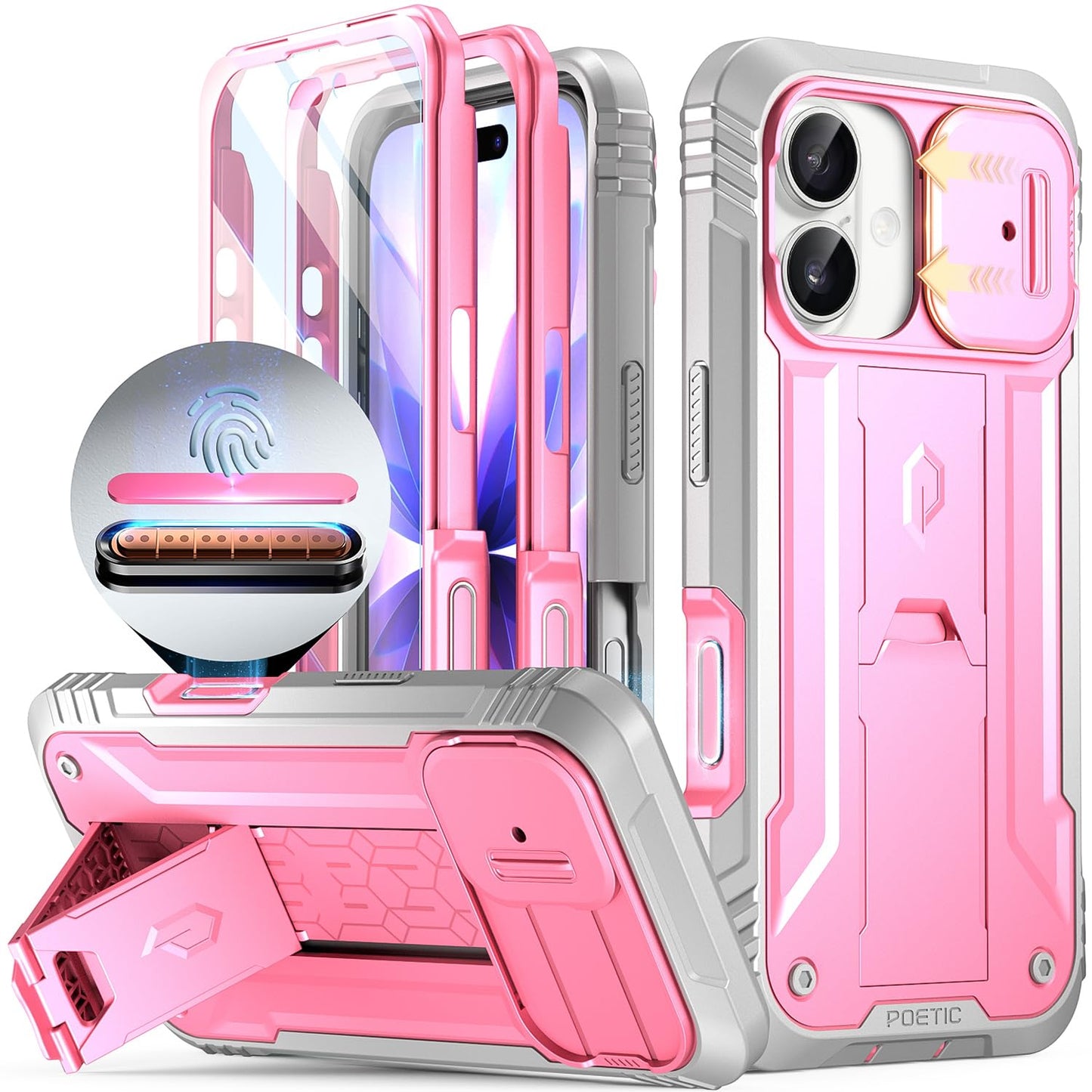 Poetic for iPhone 17 Case with Camera Control Capture Button, [Slide Camera Cover] [Built-in Stand] [Built-in Screen Protector]