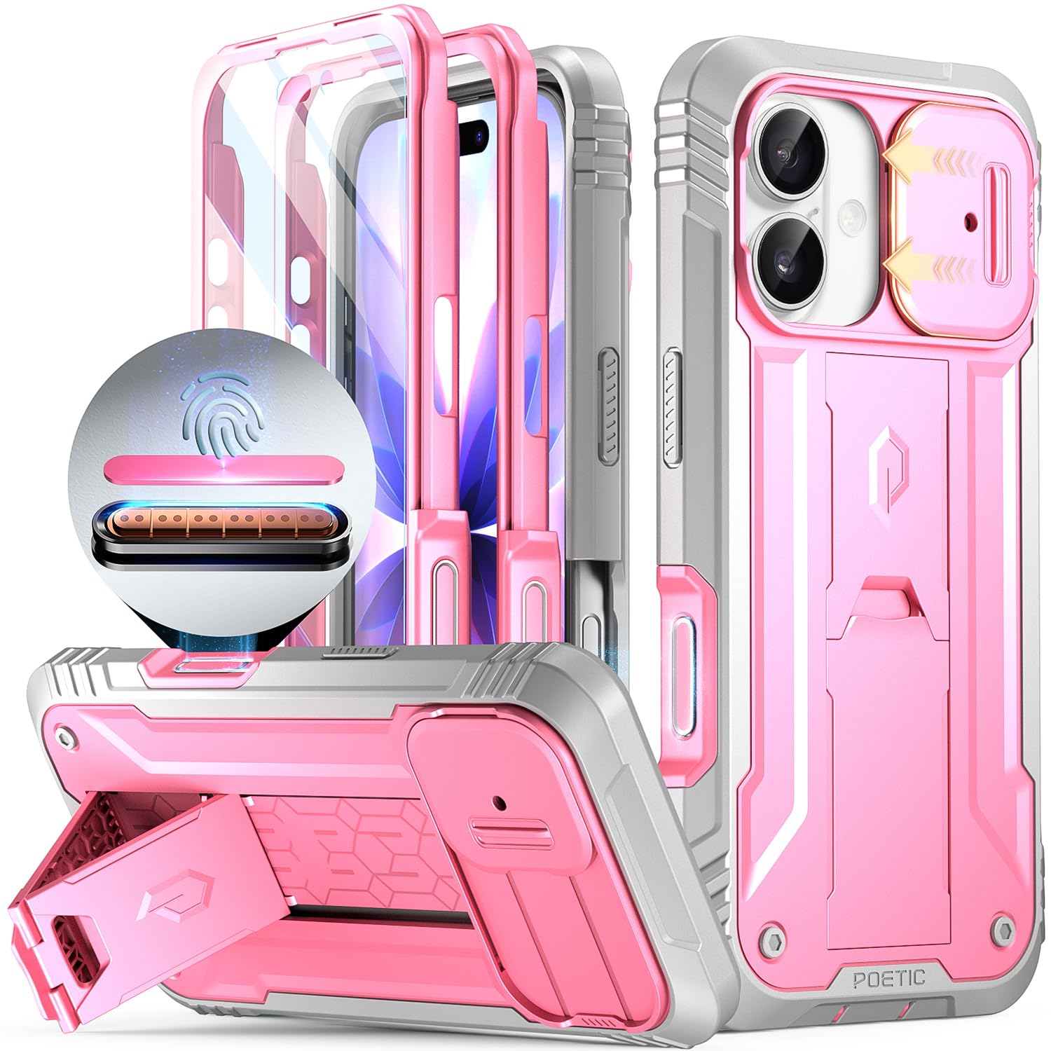 Poetic for iPhone 17 Case with Camera Control Capture Button, [Slide Camera Cover] [Built-in Stand] [Built-in Screen Protector]