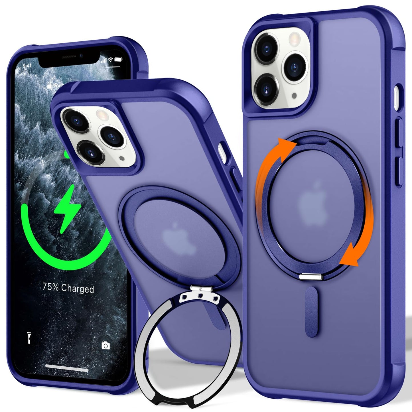 UMIONE 360 Rotatable Magnetic Ring Design for iPhone 11 Pro Max Case, Built-in Invisible Loop Stand, Compatible with Magsafe, Tr