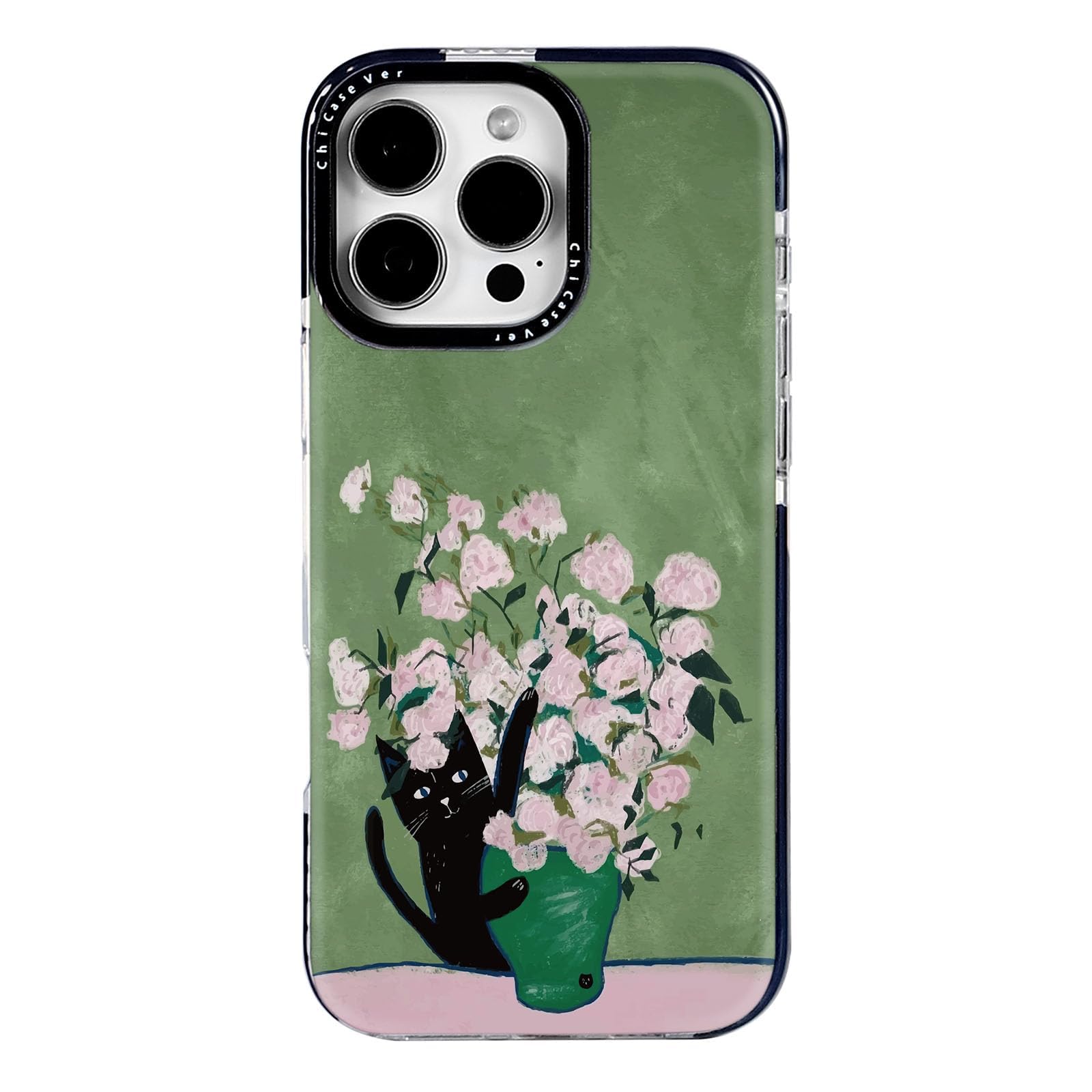 ChiCaseVer for iPhone 13 Pro Max Case,Vintage Cat & Floral on Green Design Pattern Aesthetics,Military-Grade Drop Protection, Ar