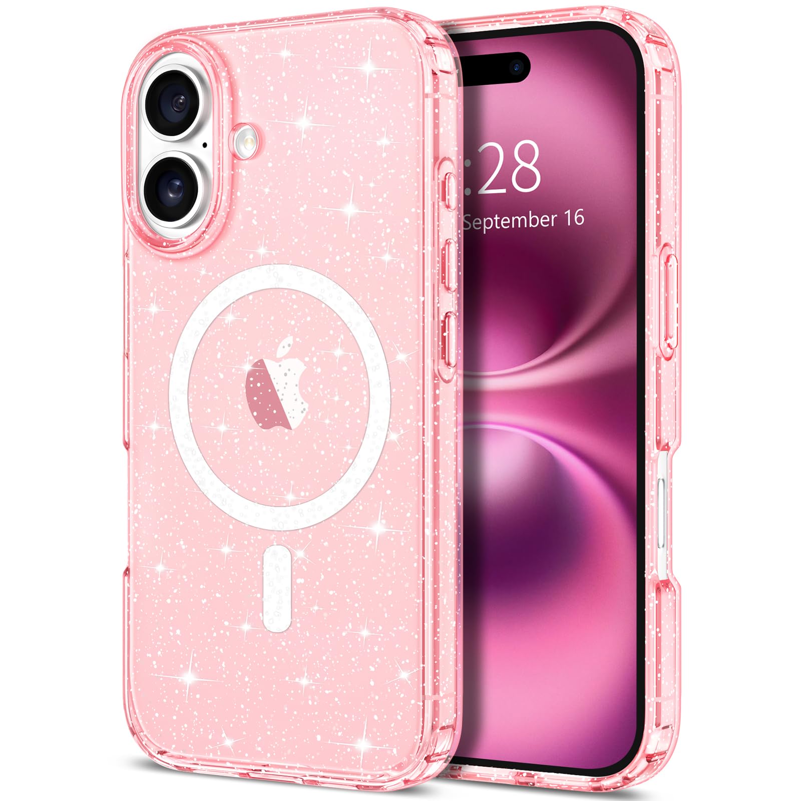 Hython for iPhone 16 Case Glitter, Clear Glitter Sparkly Shiny Bling Sparkle Cute Cover, Anti-Scratch Soft TPU Thin Slim Fit Sho