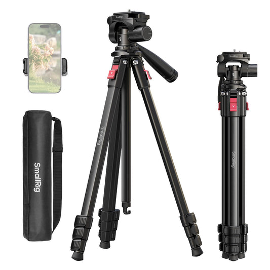 SmallRig Aluminum Camera Tripod Stand AP-30, 67.7 Travel Tripod with Phone Clip & Carry Bag, Portable Tripods with Quick-Flip Lo