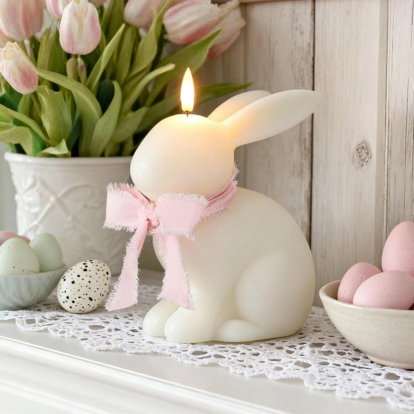Baquler Easter Bunny Flameless Candle, Easter Real Wax Carved Led, Scented Bunny Shape Flameless Candle Set for Home Living Room