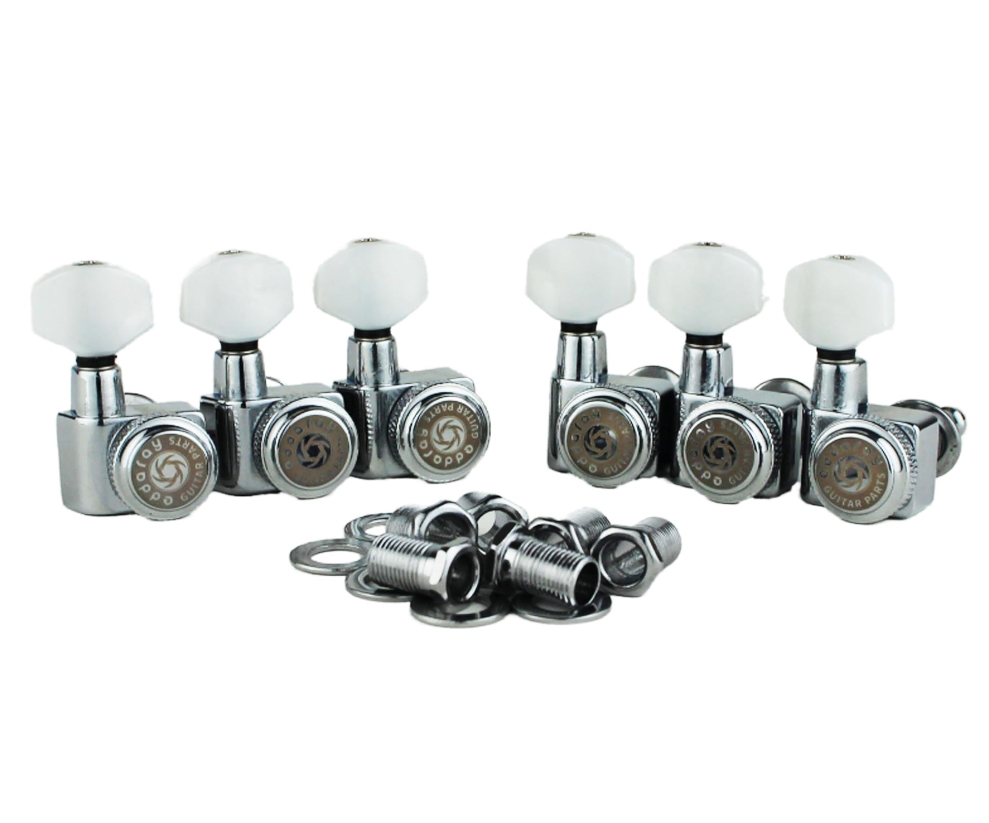 Eddaray 6 In-line Guitar Locking Tuners, 1:18 Gear Ratio Lock String Tuning Key Pegs Machine Heads Replacement, Chrome, Pearl Bu
