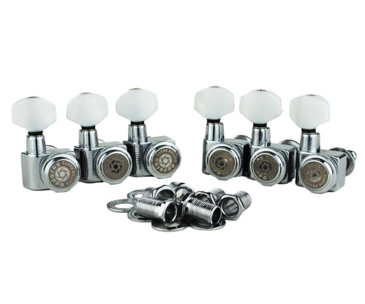 Eddaray 6 In-line Guitar Locking Tuners, 1:18 Gear Ratio Lock String Tuning Key Pegs Machine Heads Replacement, Chrome, Pearl Bu