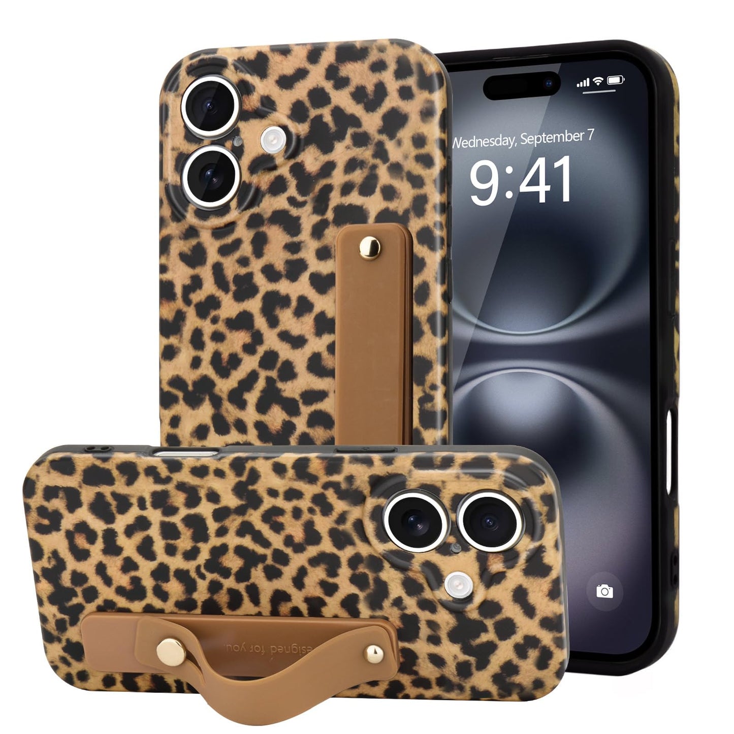 LAPOPNUT for iPhone 17 Case with Wrist Strap, Cheetah Leopard Tortoise Shell Print Shockproof Soft TPU Protective Cover for Wome