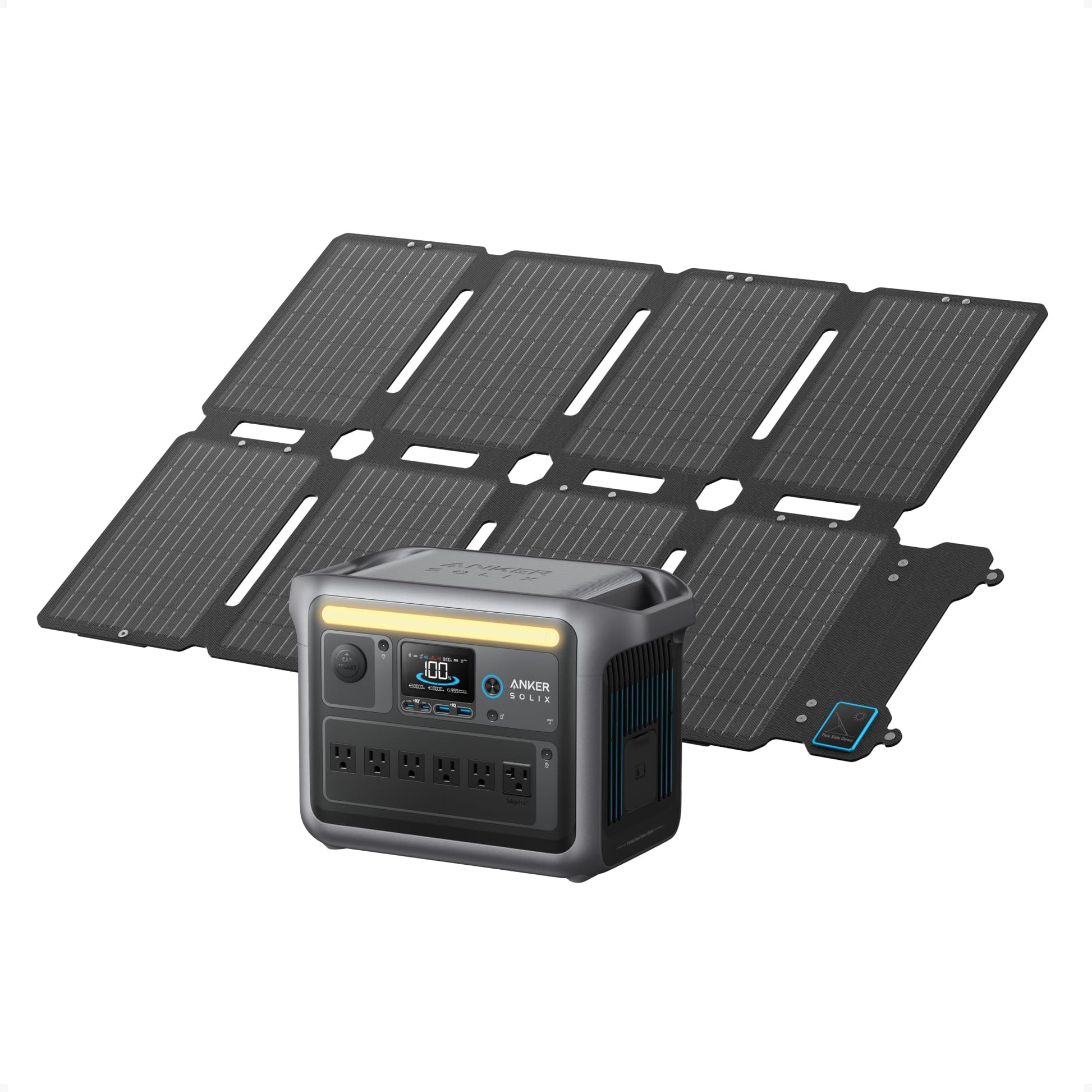 Anker SOLIX C1000 Portable Power Station with 100W Solar Panel, 1800W Solar Generator, 1056wh LFP (LiFePO4) Battery, 6 AC Outlet