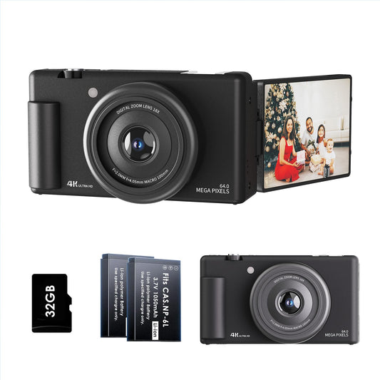 4K Digital Camera for Photography 64MP Vlogging Camera for YouTube Video 2.8 270 Flip Screen Travel Cameras 16X Zoom with 32GB
