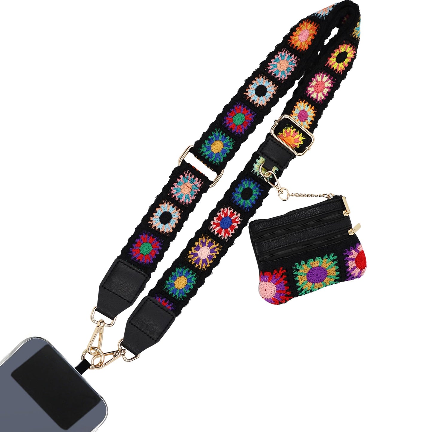 SCINYMC Phone Lanyard Crossbody with Zipper Pouch, Adjustable Phone Strap with Detachable Wallet/Wrist, Holds Multiple Cards & C