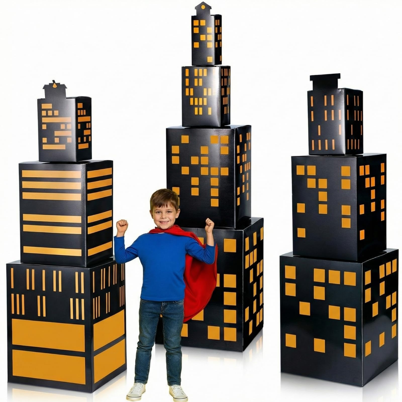 Sabary 10 Pcs Large Hero Party Favor Boxes Skyscraper City Background Hero Theme Photography Backdrop City Skyline Buildings Cen