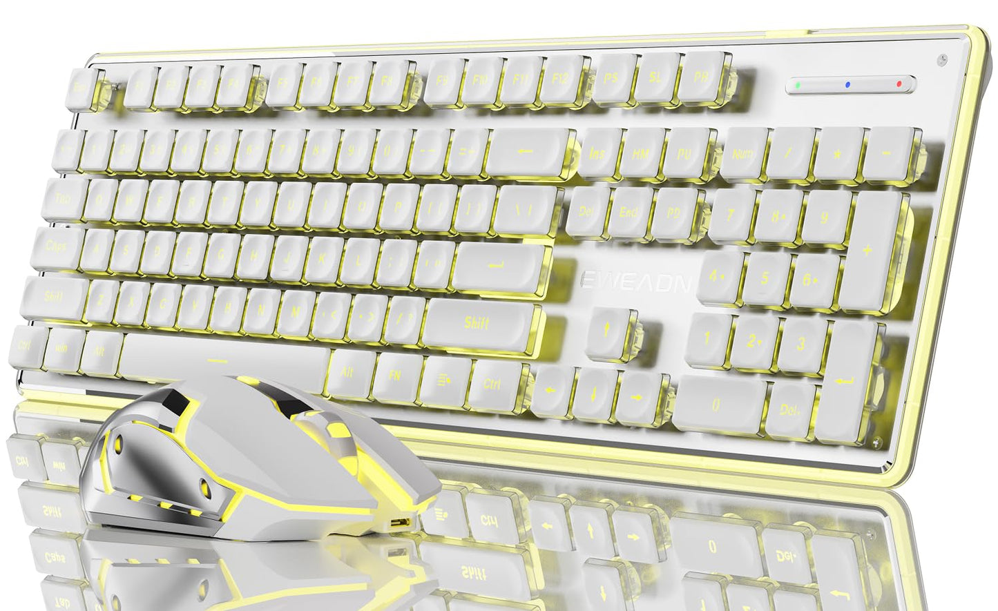 SEUNKWANG EWEADN V3 Wireless Keyboard and Mouse with Yellow Backlit, Metal Panel, Bluetooth/2.4G Rechargeable Computer Keyboard