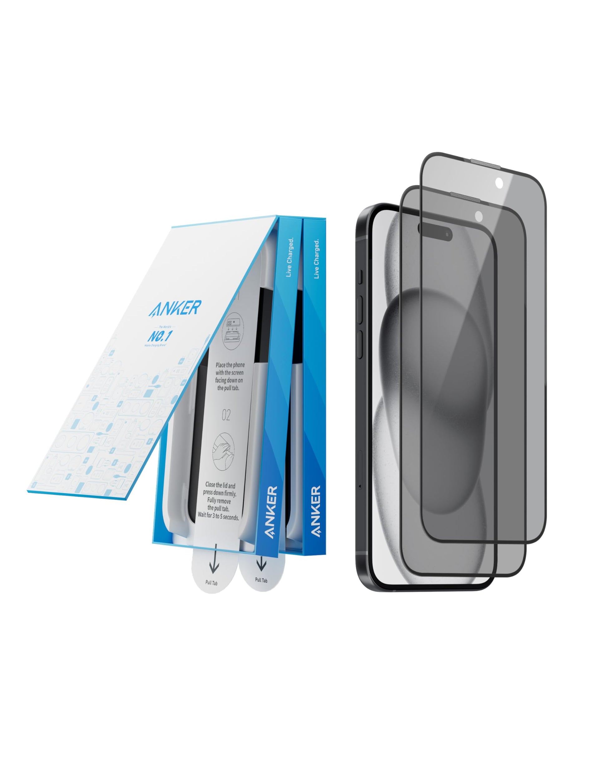 Anker 2 Pack for iPhone 15 Plus Privacy Screen Protector, Anti-Spy HD Tempered-Glass Privacy Screen Protector, Easy Installation