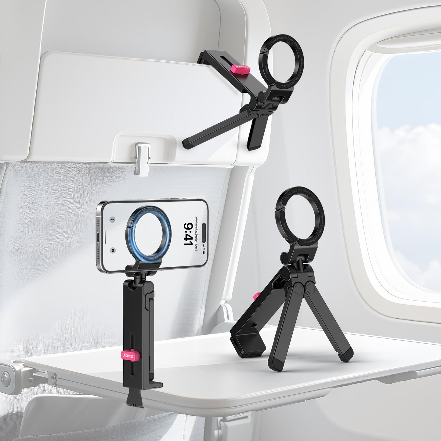 ULANZI MA88 Magnetic Phone Tripod Mount for MagSafe iPhone 17-12 Series, Strongest Magnet Handsfree Airplane Phone Holder for Wo