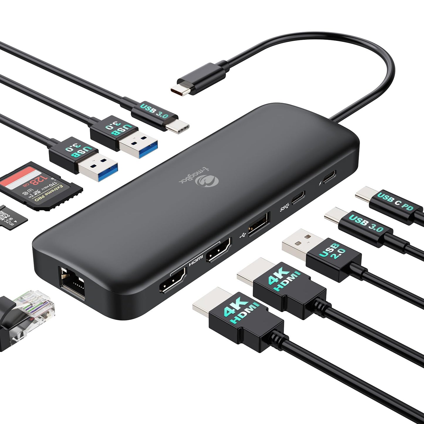 i-magBac Laptop Docking Station Dual Monitor 2 HDMI, 11-in-1 USB C 4K/60Hz Dual Display Dock,1Gbps Ethernet, 100W USB C PD Port,