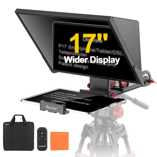 Desview P17 Portable Teleprompter for Camera Video Recording, Foldable Auto-Scrolling Prompter with Wireless Remote Sunshade & T