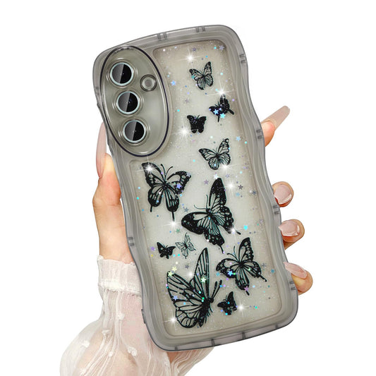 UEEBAI Wave Butterfly Case for Samsung Galaxy A56 5G Case, Pretty Bling Star Butterfly for Women Cute Shiny Glitter Phone Cover
