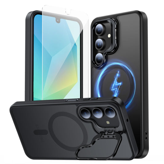 TOBOVON for Samsung Galaxy A16 5G Case, Fits MagSafe, with Built-in Camera Ring Stand & Screen Protector, Slim Translucent Matte