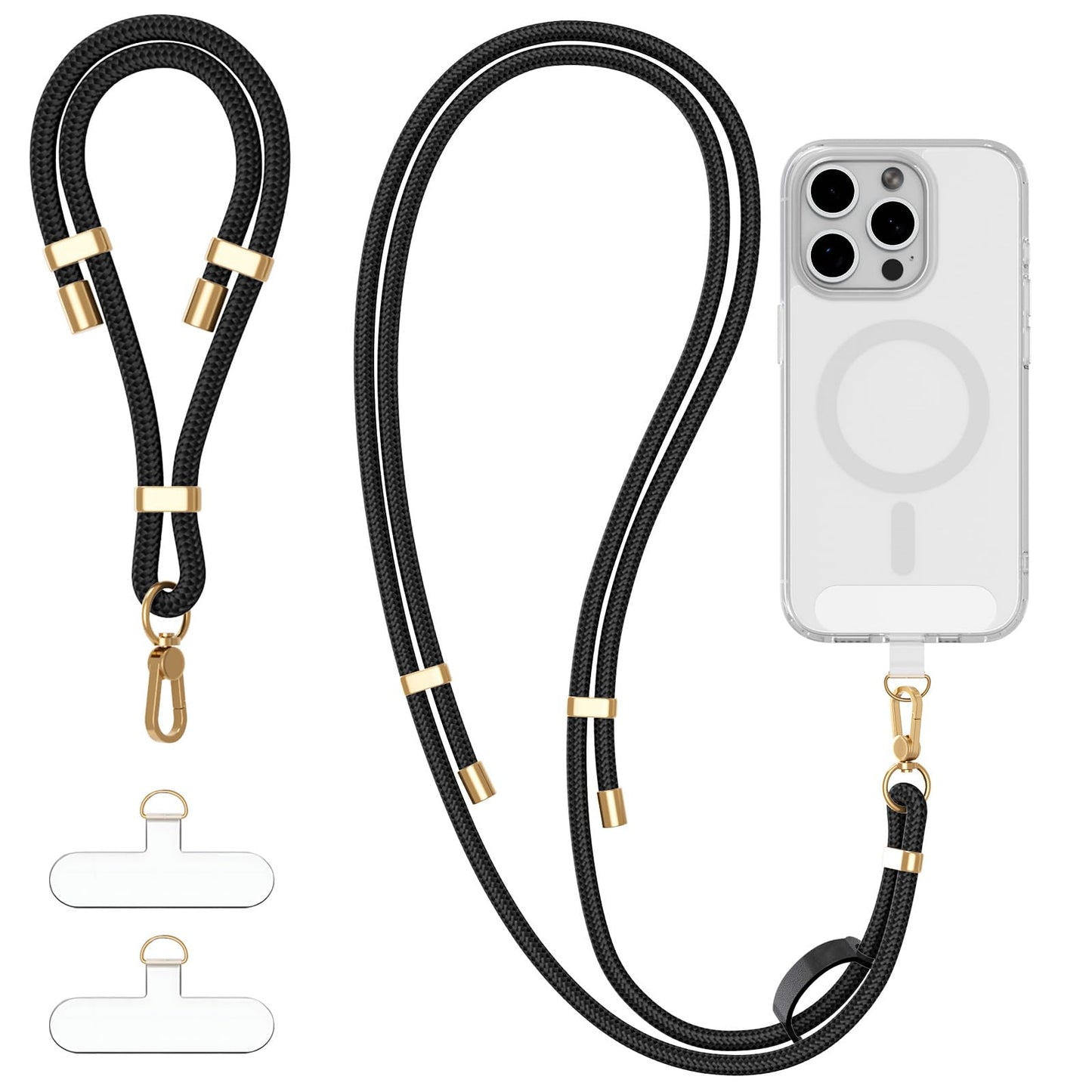 Lucforeen 4-IN-1 Phone Lanyard + Wrist Strap Kit with 2 Pack Tabs, Universal Adjustable Phone Strap Crossbody, Anti-Theft Neck L