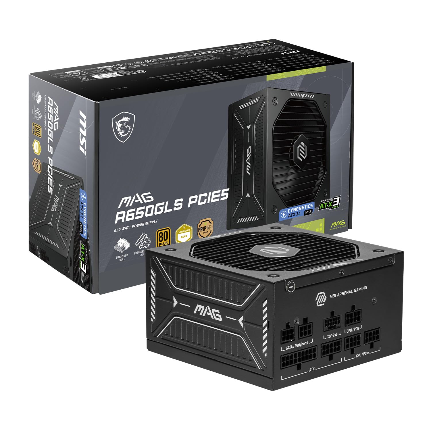 MSI MAG A650GLS PCIE5, Fully Modular Compact Gaming 650W Power Supply, 80+ Gold, ATX 3.1 & PCIe 5.1 Ready, Native Dual-Color 12V