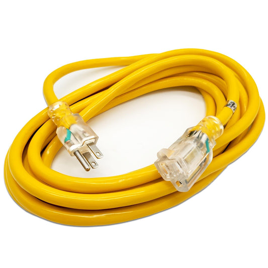 15 ft Heavy Duty Extension Cord - 12 Gauge Outdoor Extension Cord - Lighted Single Outlet by Watts Wire - 15 12-Gauge Grounded