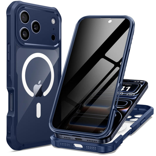 seacosmo for iPhone 17 Pro Case, Full Body Bumper with Built-in Tempered Glass Privacy Screen Protector and Camera Lens Protecti