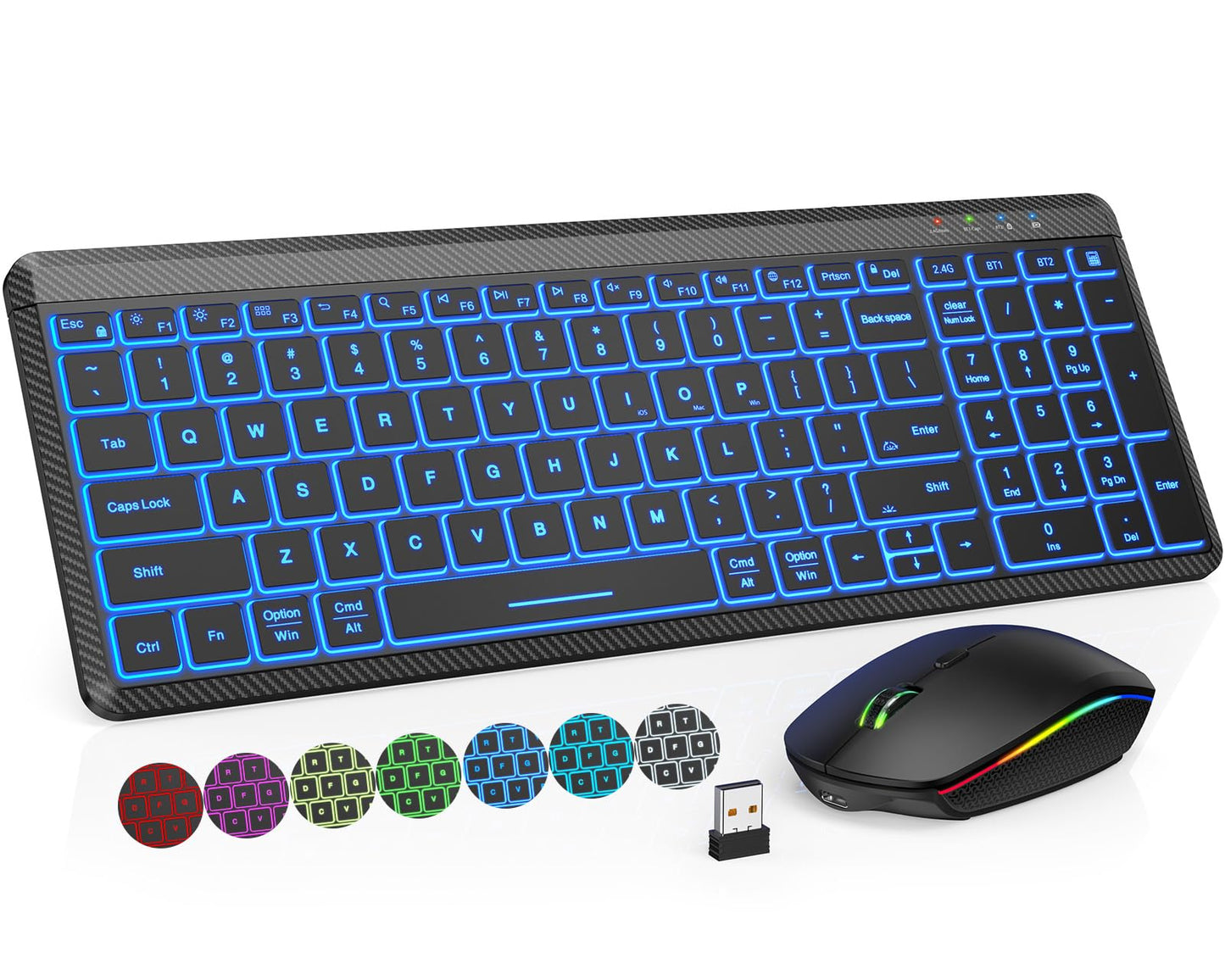 Wireless Keyboard and Mouse Bluetooth, Multi-Device Mini Keyboard, Switch up to 3 Devices, Slim Portable Travel Backlit Cordless
