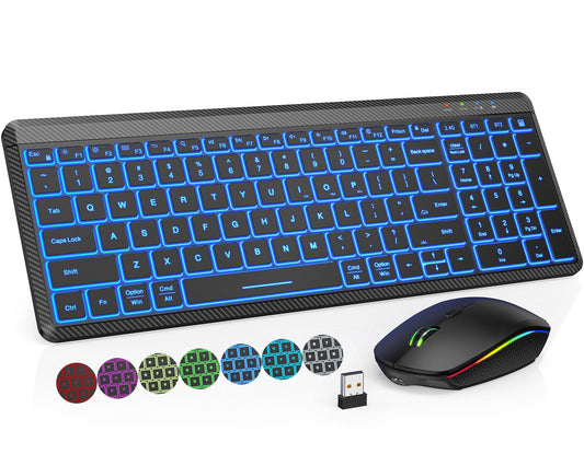 Wireless Keyboard and Mouse Bluetooth, Multi-Device Mini Keyboard, Switch up to 3 Devices, Slim Portable Travel Backlit Cordless