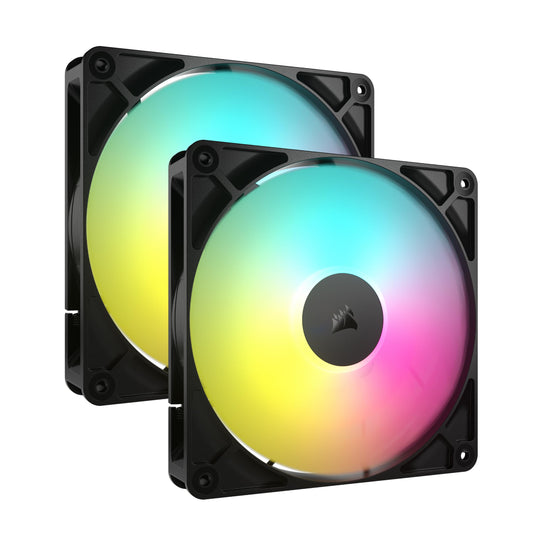 CORSAIR RS140 ARGB 140mm PWM Fans - Daisy-Chain Connection - Low-Noise - Magnetic Dome Bearing - Dual Pack - Black