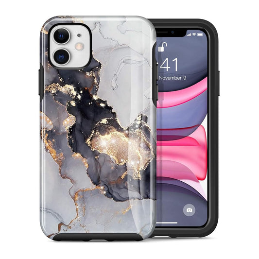 Dutyway for iPhone 11 Case, Protective Gold Sparkle Glitter Slim Fit Cover for Men & Women, Hard PC Full-Body Shockproof Rugged