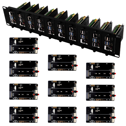 GeeekPi 19 inch 2U Rack Mount for Raspberry Pi 5, with 10PCS PCIe to M.2 NVMe SSD Adapters, Compatible with 19 inch Server Rack