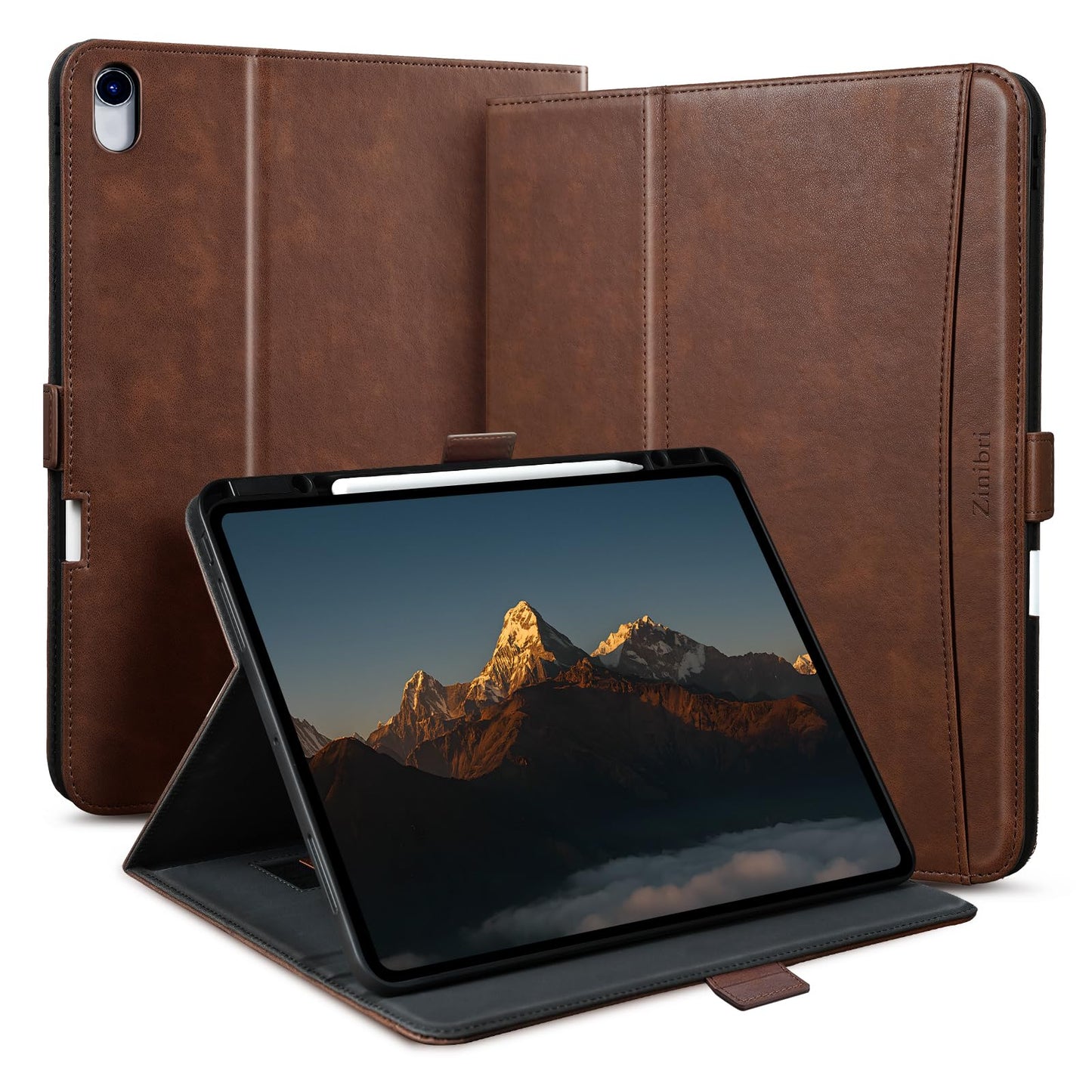Zinibri Handcrafted Case for iPad Air 13 Inch M3 2025/M2 2024 A3268 A3269 A2898 A2899 with Pencil Holder & Hand Strap & Pocket,M