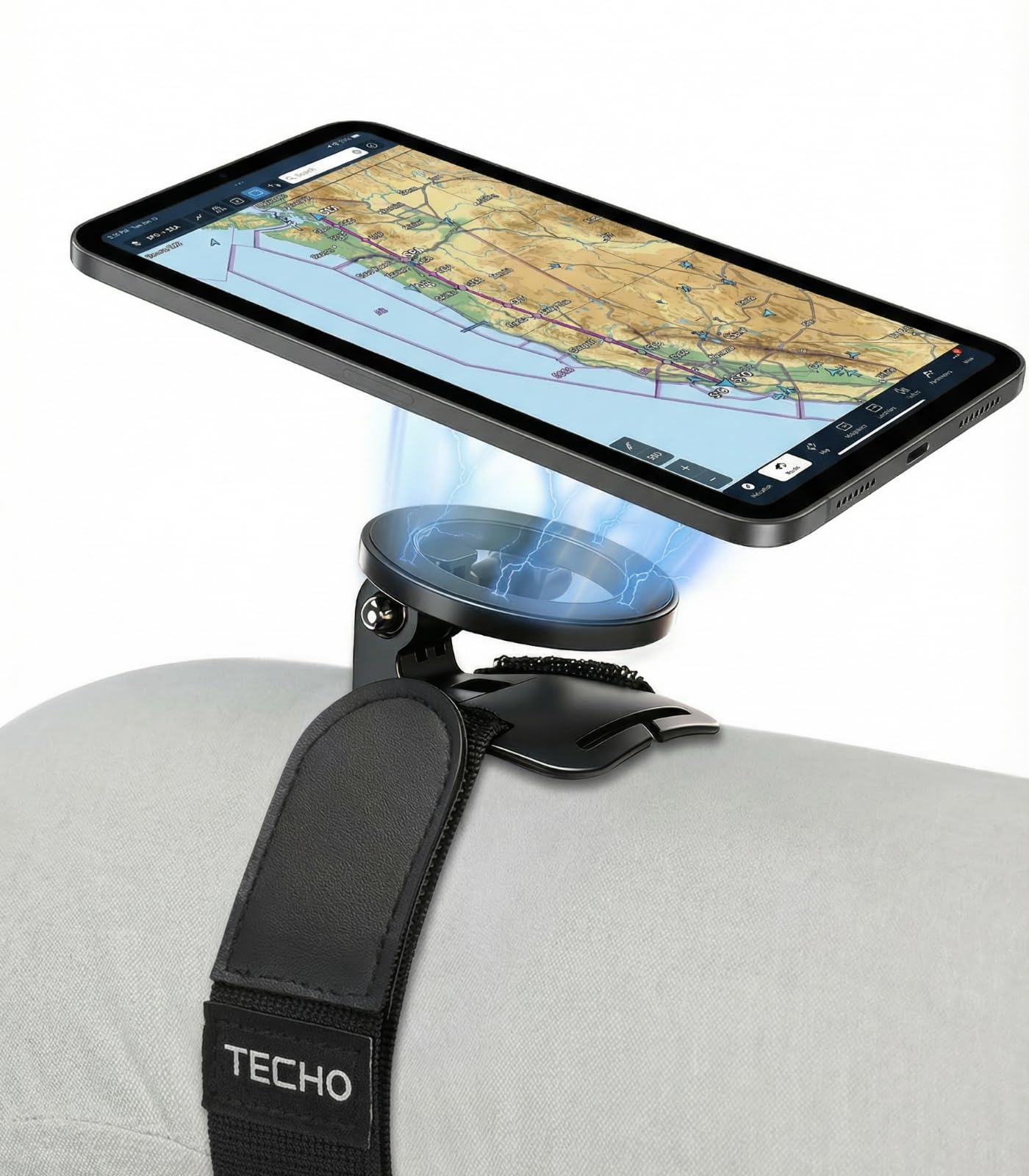 TECHO Magnetic Pilot Kneeboard for iPad & Tablets - Universal Aviation Knee Board Holder with Strong Grip, Secure Strap for Cock