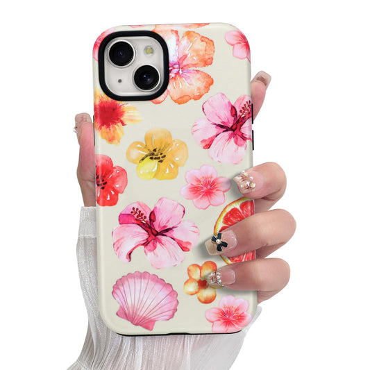 SOKAD Magnetic Hibiscus Seashell Phone Case for iPhone 14, Cute Summer Florals Pattern Compatible with Magsafe Matte Protective