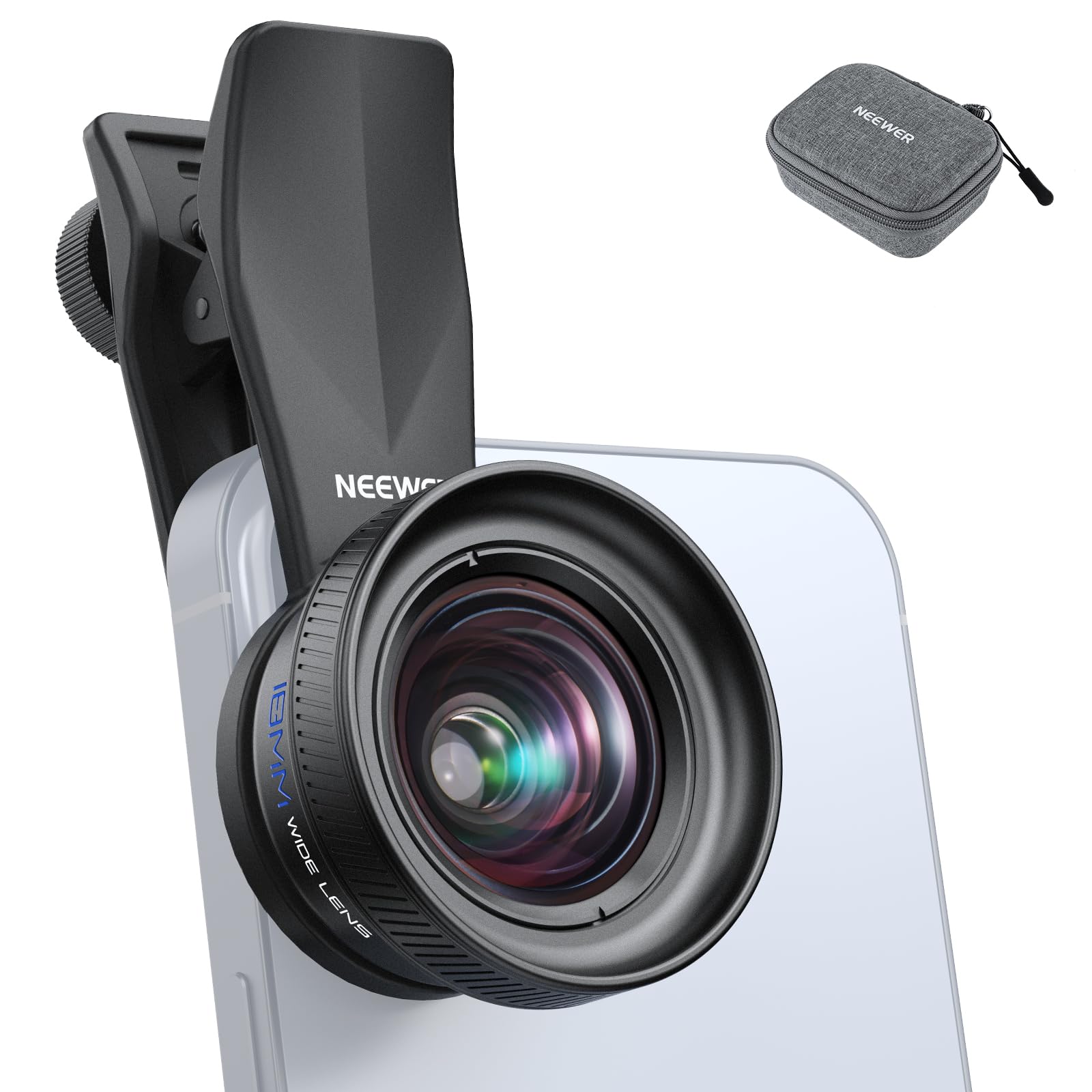NEEWER 18mm Wide Angle Lens with 17mm Threaded Phone Camera Lens Clip, 100 FOV, 0.75X Magnification, 6 Elements in 5 Groups, Com