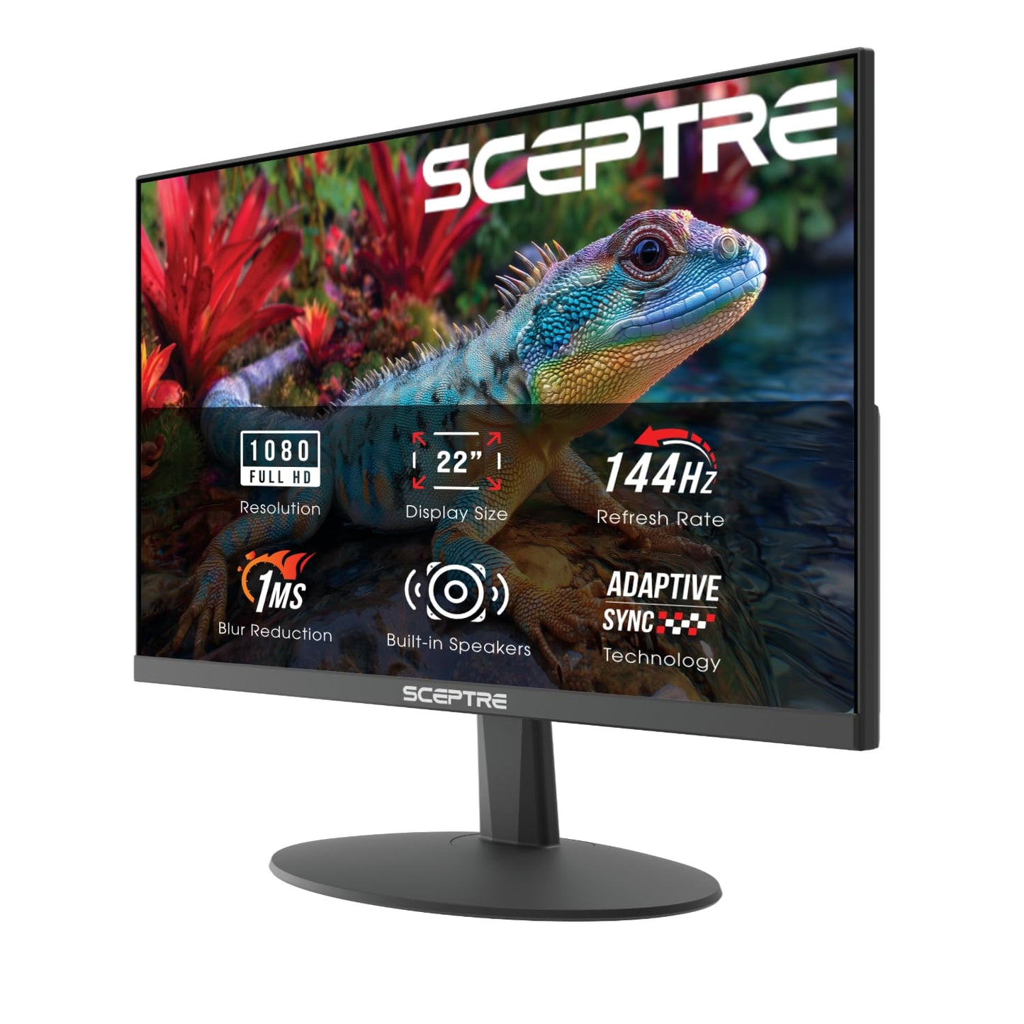 Sceptre New 22-Inch Gaming Monitor, FHD 1080p, Up to 144Hz, HDMI, DisplayPort, Built-in Speakers, Machine Black (E225W-FW144 Ser