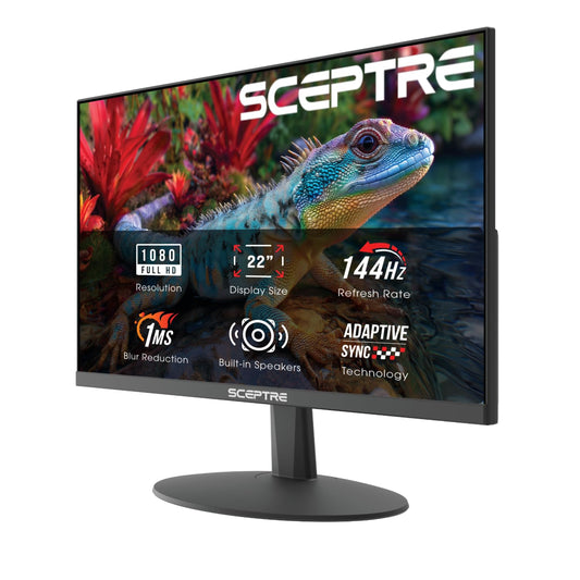 Sceptre New 22-Inch Gaming Monitor, FHD 1080p, Up to 144Hz, HDMI, DisplayPort, Built-in Speakers, Machine Black (E225W-FW144 Ser