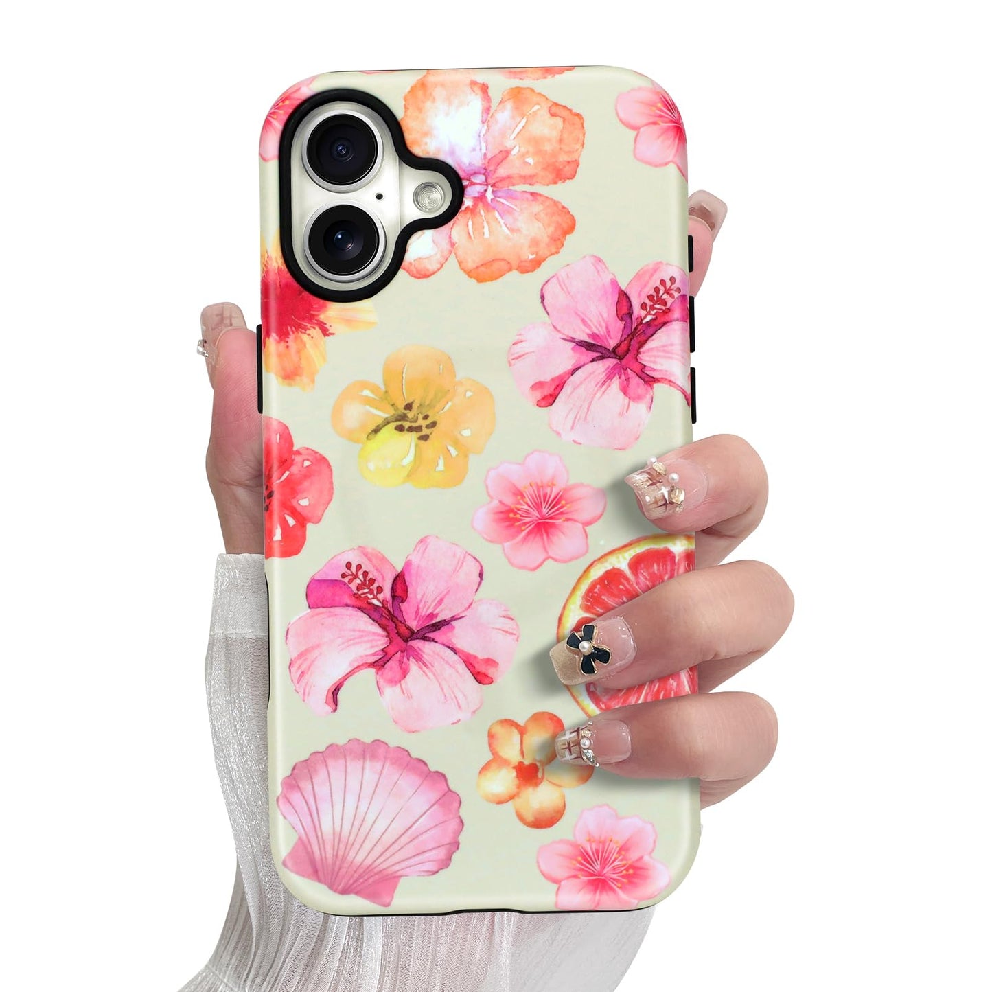SOKAD Magnetic Hibiscus Seashell Phone Case for iPhone 17, Cute Summer Floral Pattern Compatible with Magsafe Matte Protective C