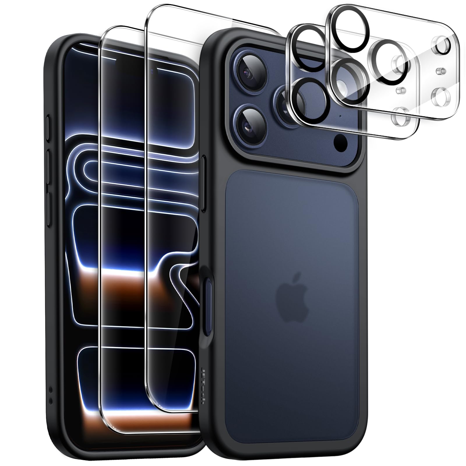 JETech 5 in 1 Matte Case for iPhone 17 Pro Max 6.9-Inch with 2-Pack Each Tempered Glass Screen Protector and Camera Lens Protect
