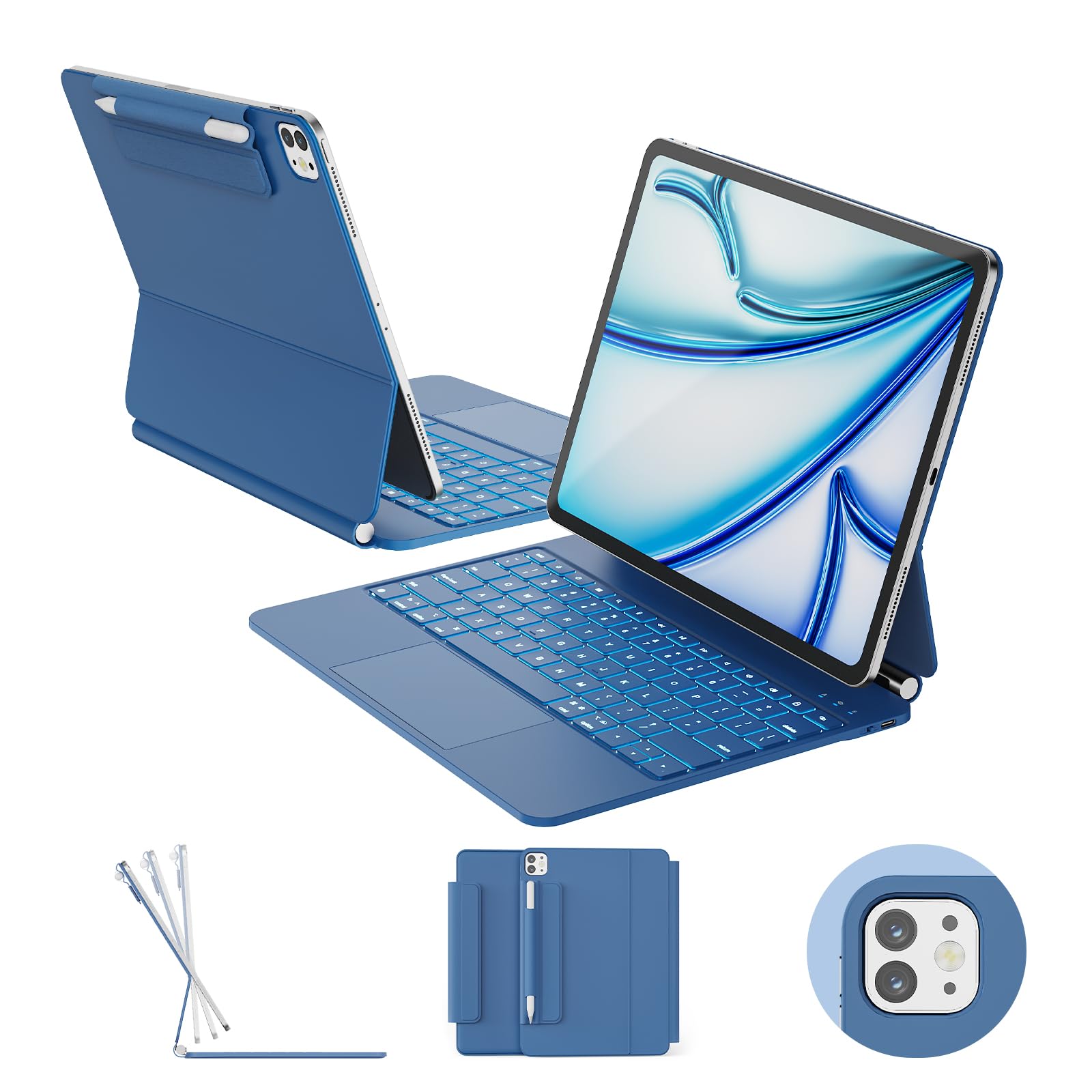 RAYMCRAFT for iPad Air 13-inch Case with Keyboard (M3,2025 / M2,2024), iPad Pro 12.9 (6th/5th/4th/3rd) Magic Keyboard, Springy B