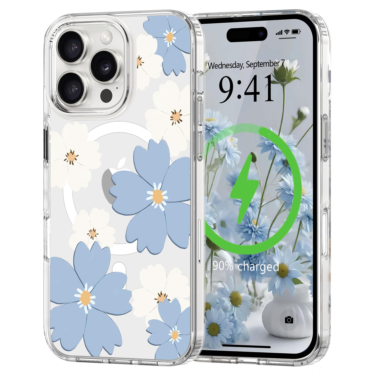L-FADNUT for iPhone 16 Pro Case [Compatible with Magsafe], Cute Flower Girls Women Clear Case Silicone Shockproof Protective Cov