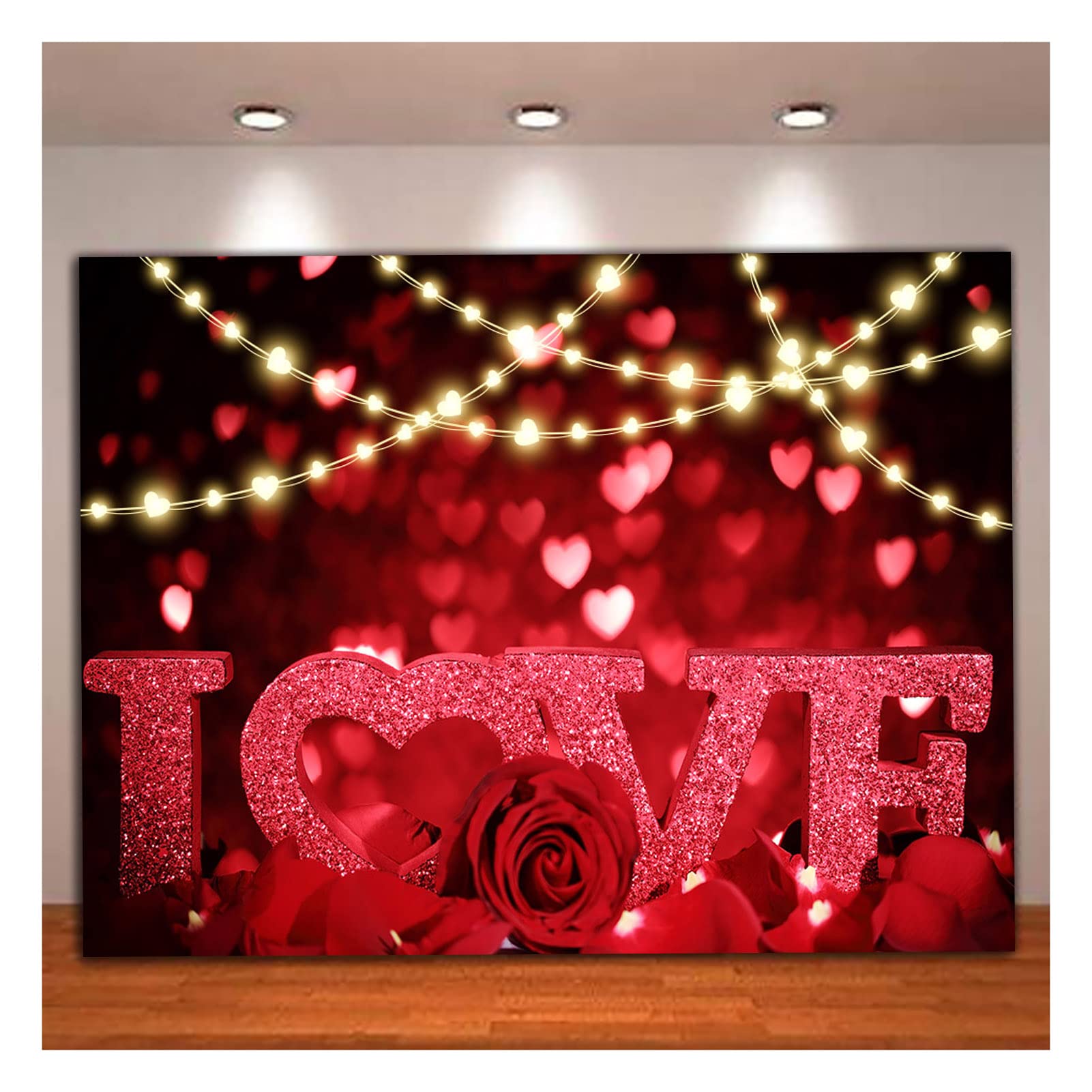 Rose Bokeh Glitter Romantic Valentine Day Photo Backdrops Red Rose Love Flower Photography Background for Wedding Bride Shower M