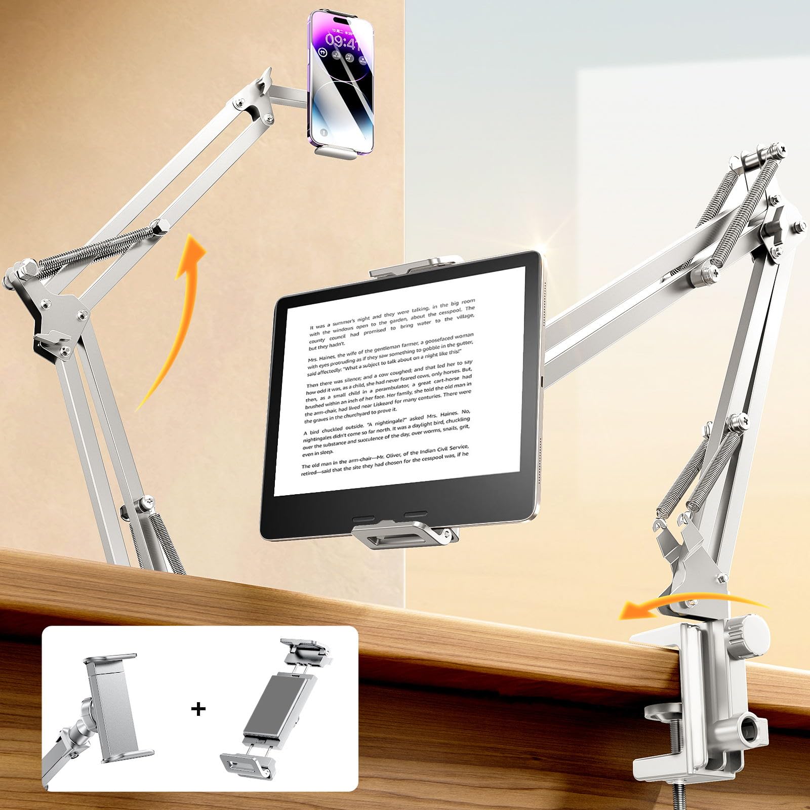 LISEN Tablet Stand iPad Stand for Desk Mount [Ultra Sturdy 2 Clamps] Kindle iPad Holder for Bed Gooseneck Phone Tablet Holder Mo