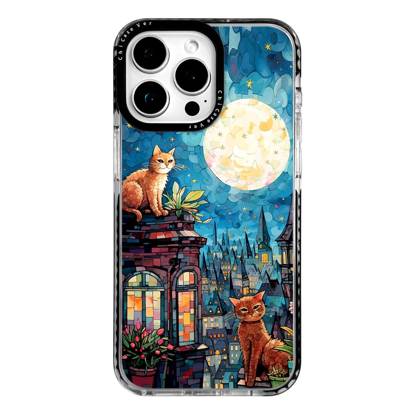 ChiCaseVer for iPhone 12 Pro Max Case, Starry Night Cats on Rooftop Pattern, Military-Grade Drop Protection, Magical Fantasy Sof