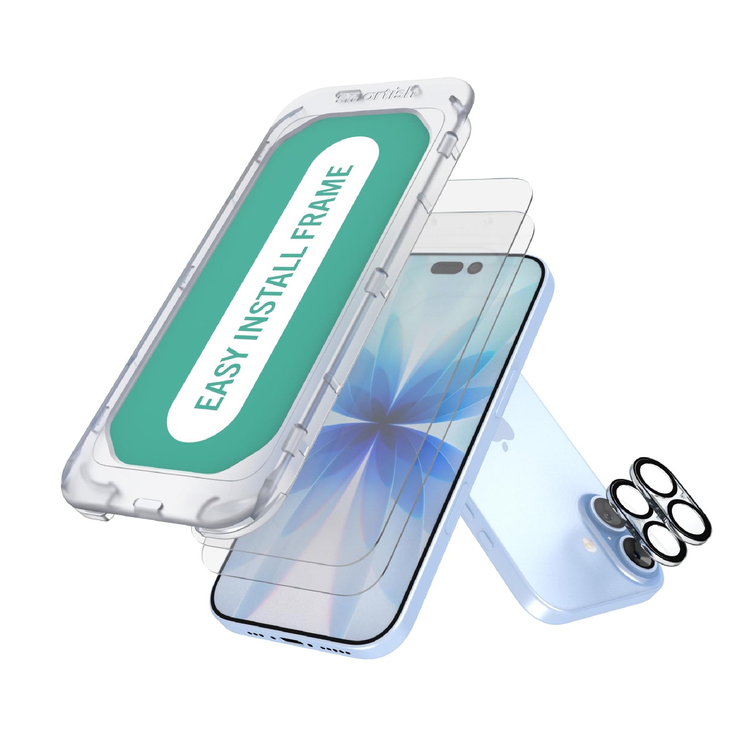 Smartish iPhone 17 Screen Protector + Camera Lens Covers - Tuff Sheet - 2-Pack Tempered Glass 9H Easy Install Frame Case-Friendl